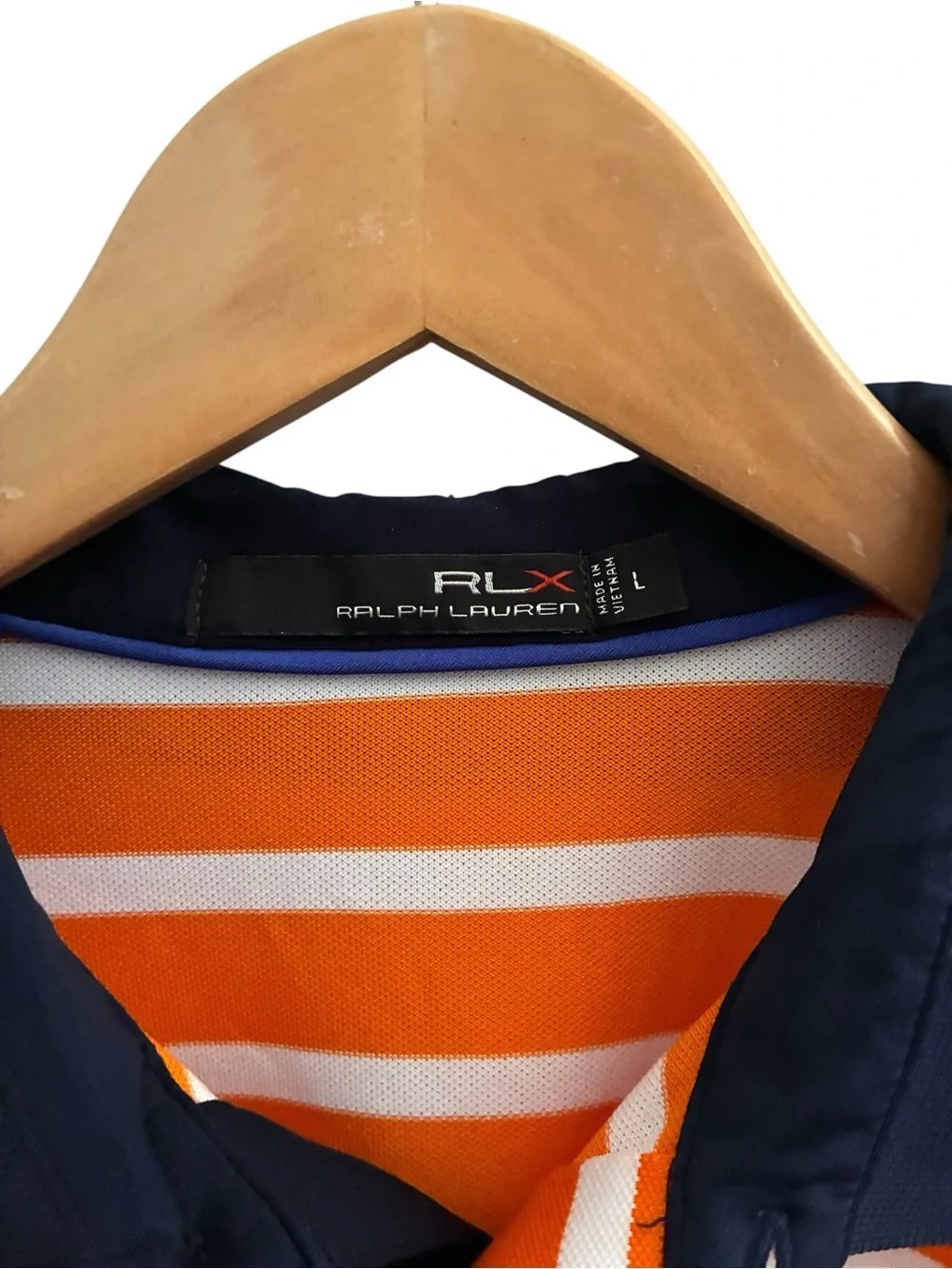 Ralph Lauren RLS Orange, Navy & White Striped Polo Men’s Size L
